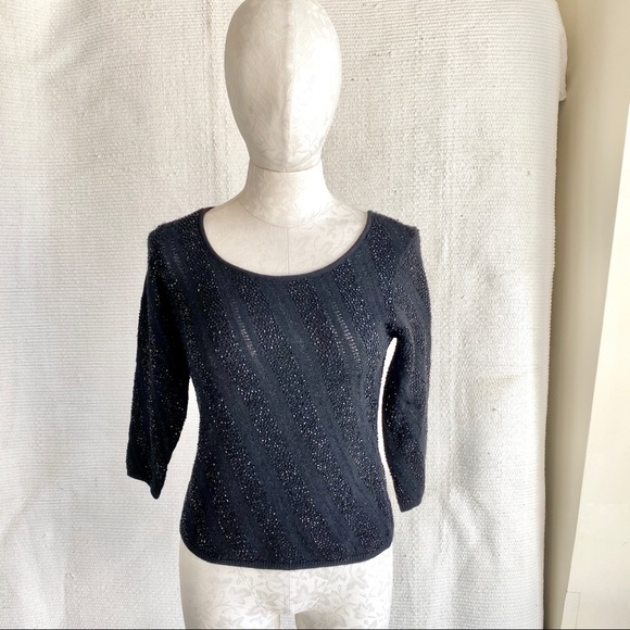 Vintage Y2K Beaded Striped Knit Top Party Sweater - Picture 5 of 8